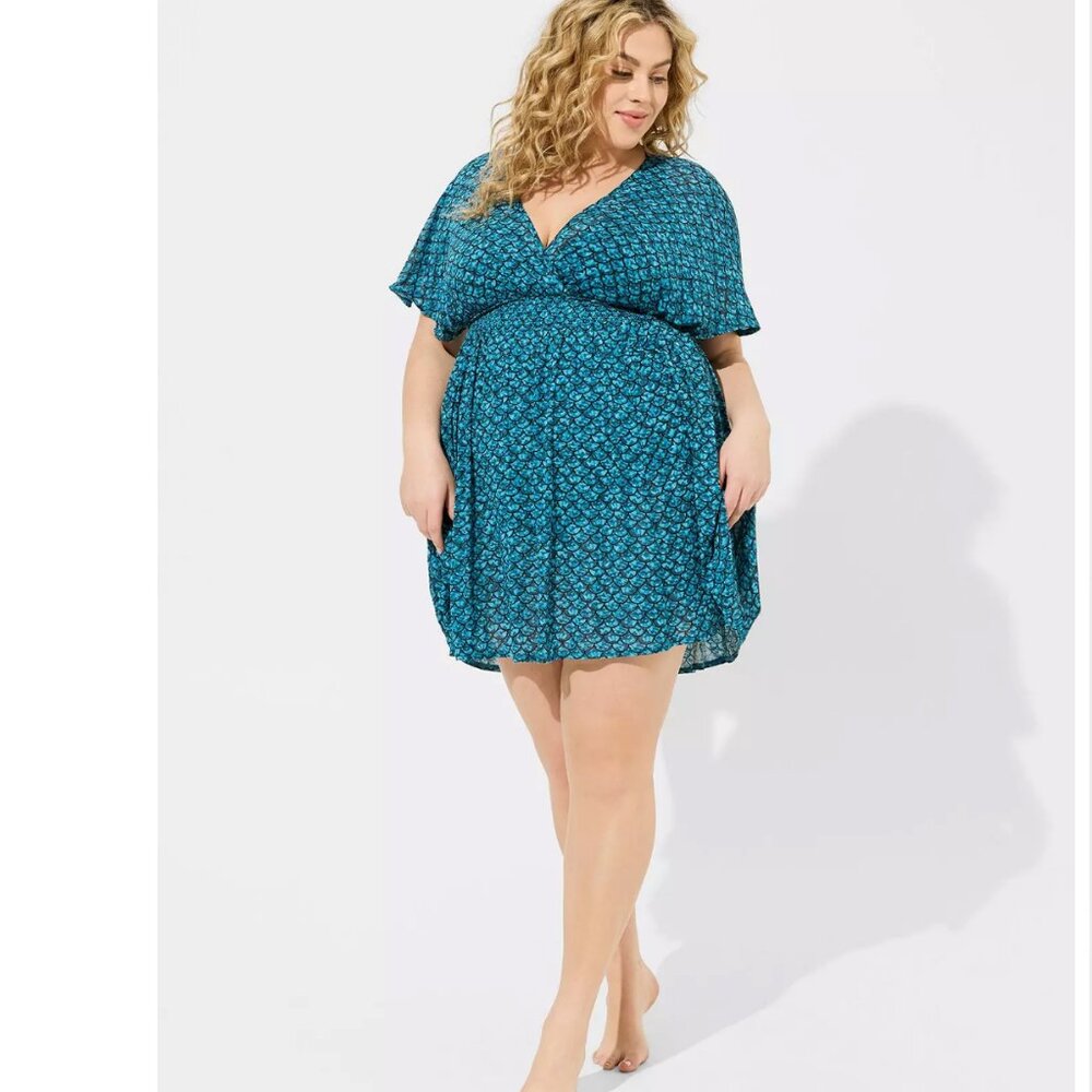 Torrid mesh smock waist coverup mermaid scale dress - Picture 2 of 11